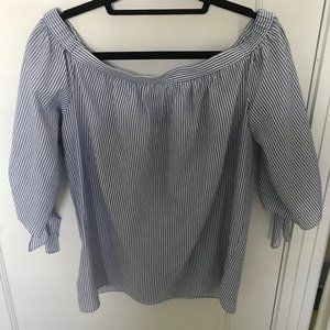 BCBG Blue & White Striped Off the Shoulder Top